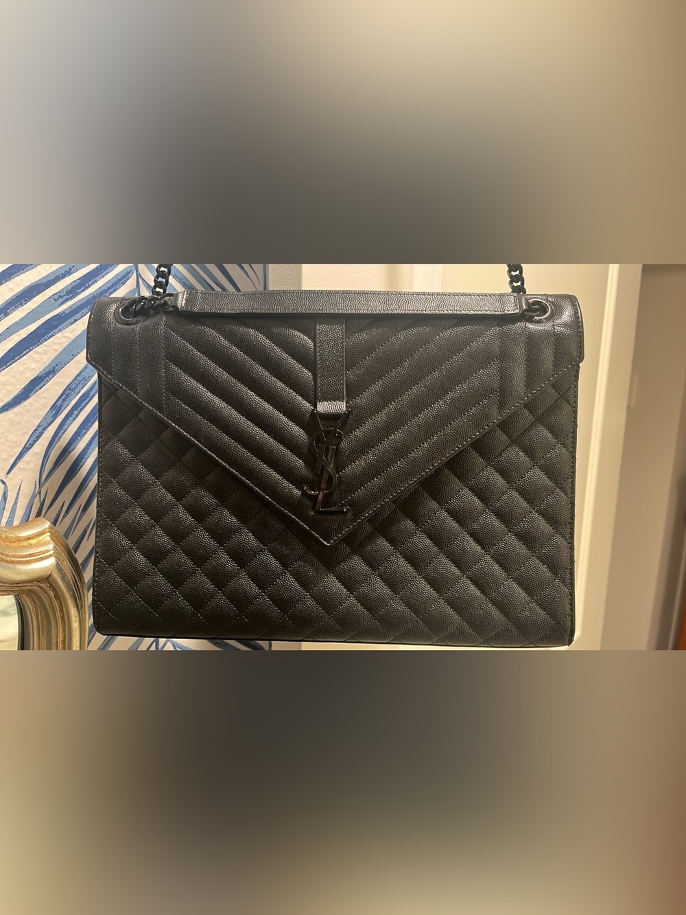 Saint 🖤 Laurent YSL Medium Envelope Bag Black Calfskin Black Hardware Authentic